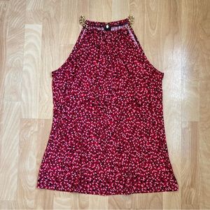 Michael Kors Romantic Flowy Sleeveless Halter Blouse Gold Hardware